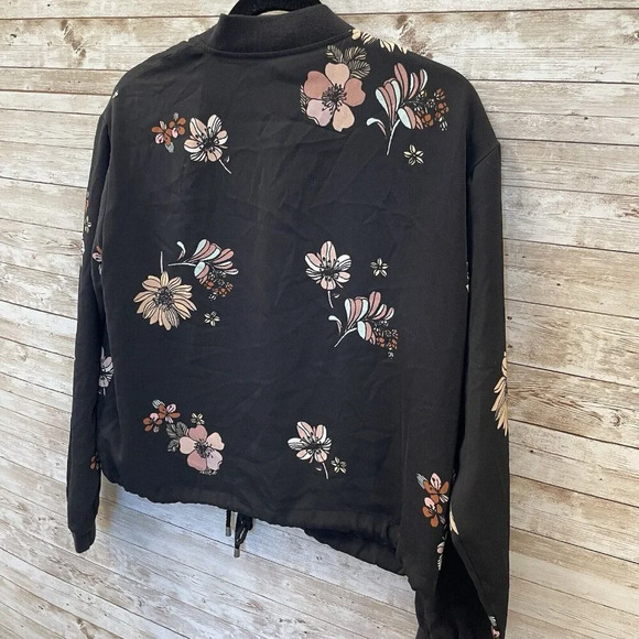 Who What Wear Womens M Jacket Black‎ Fall Floral Zipper w/ Pockets Cinch Waist - Picture 11 of 11